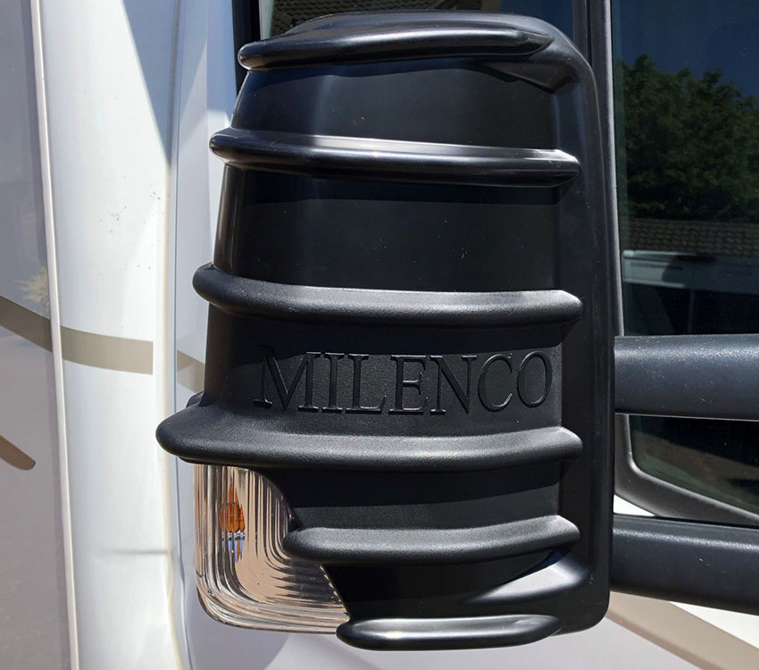 An image of Milenco Mercedes Sprinter Motorhome Wing Mirror Protectors - Black